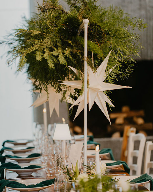 décoration table sapin blanc et vert hiver