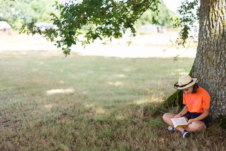 lire sous un arbre à l'Oiselière